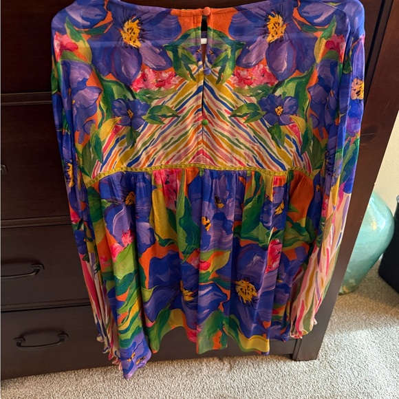 Anthropologie Bl-nk Miranda Peasant Blouse Rare Purple/Orange 1x - Picture 4 of 5